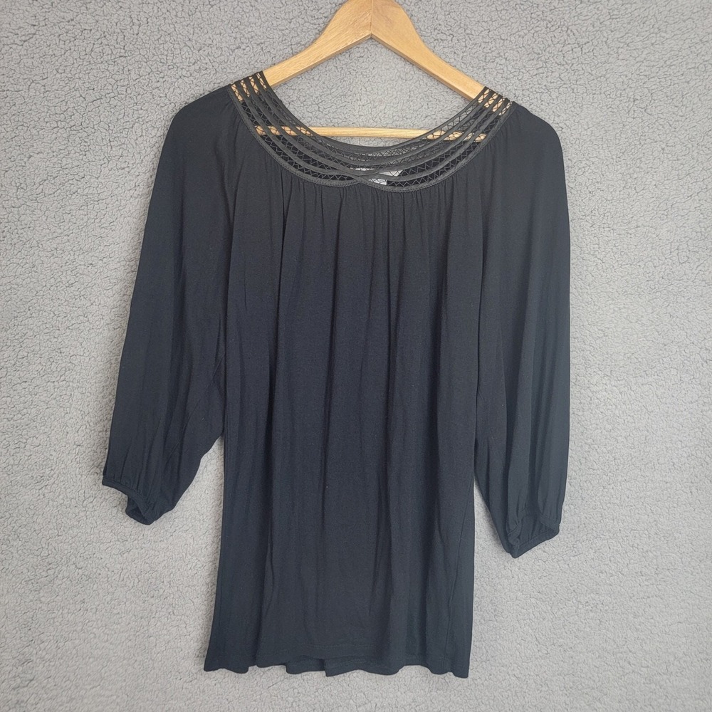 Boden 3/4 Sleeve Stretchy‎ Pullover Black Top Blouse Womens Size 6